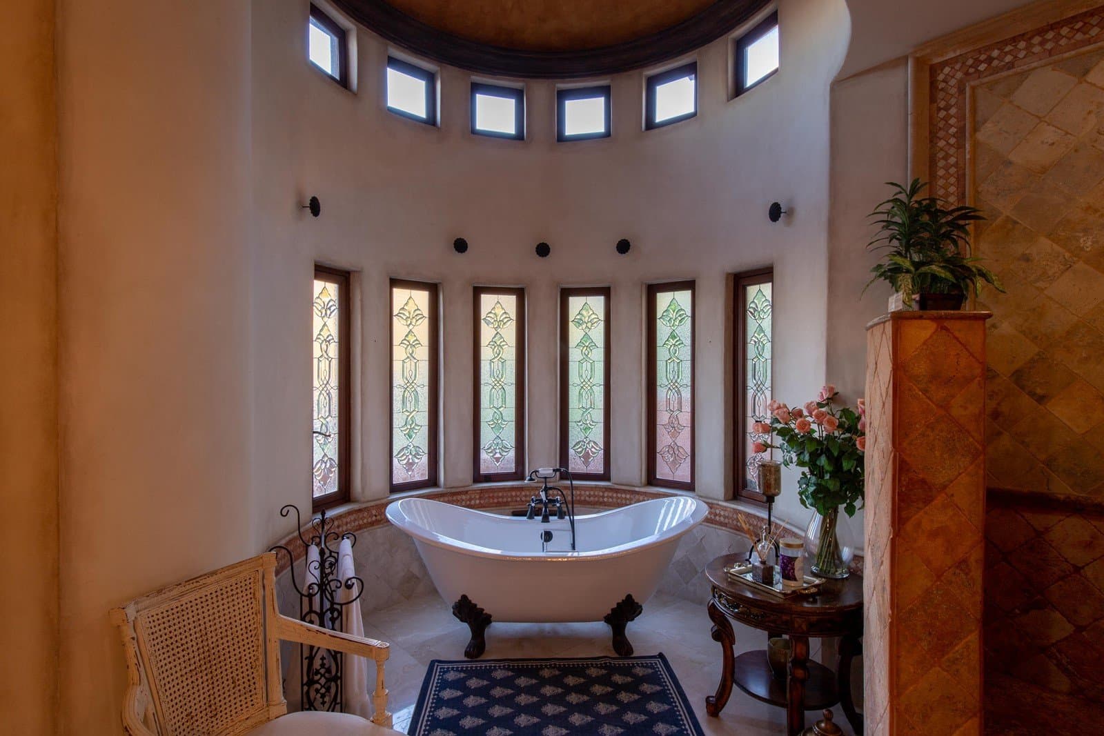 Bathroom 1 (Master ensuite) · A standing bathtub in one of the large bathrooms in the villa.